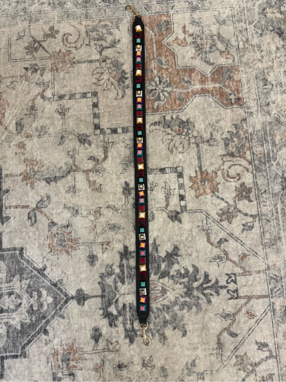 Unbranded Black Leather Bag Strap with Multicolor Pyramid Studs - Picture 9 of 9